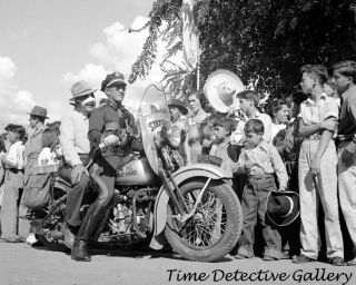Mexico State Police Officer On Motorcycle - C1940 - Vintage Photo Print