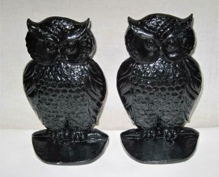 Vintage Decorative Set Of 2 Black Cast Iron Wise Owl Book Ends 6 3/4 " X 4 "