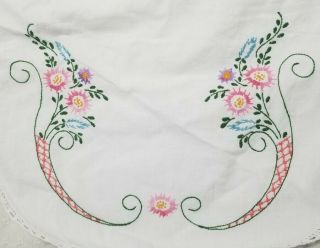 Vintage Embroidered Dresser Scarf Table Runner Floral Flowers 1