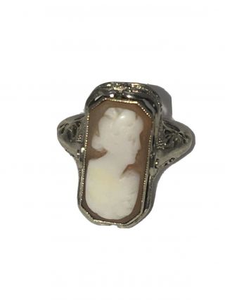 Antique Art Deco Diamond Cameo Black Onyx Flip Ring Filigree 14k Gold Size 3