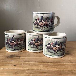 Vintage Complete Set Of 4 Lauren Ralph Lauren Polo Scene Coffee Tea Mugs Korea