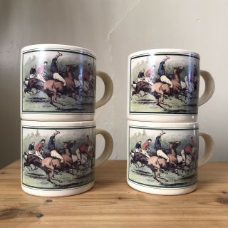 Vintage Complete Set of 4 Lauren Ralph Lauren Polo Scene Coffee Tea Mugs Korea 2