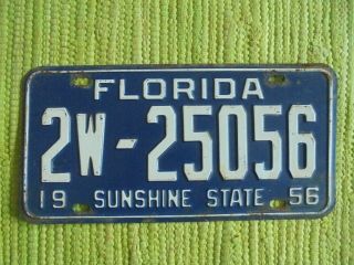 1956 Florida License Plate Fl 56 Tag Duval County 2w - 25056 Sunshine State