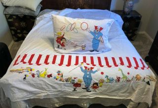 Vintage 1960s Bozo The Clown Twin Fitted Sheet And Top Sheet Set With Pillowcase