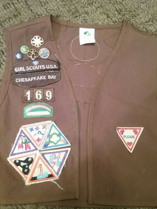 Girl Scouts Usa Maryland Chesapeake Bay Vest Vintage Patches Pins Stars Medium