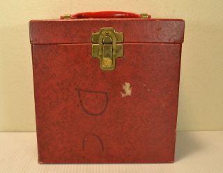 Vintage 1960s Amfile Platter - Pak Phonograph 45 RPM Record Carrying Case Box Red 2