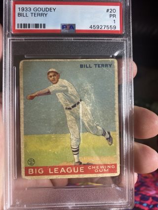 1933 Goudey 20 Bill Terry Psa 1.  341 Career Avg.  Hof Ny Giant Legend.  401 1930