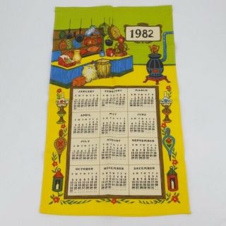 Vtg 1982 Calendar Country Scandinavian Print Kitchen Tea Dish Towel 16 " X 25 "