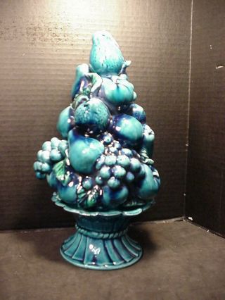 Inarco Mood Indigo Blue Centerpiece Fruit Tower Topiary Decor Vintage 1960 ' s 2