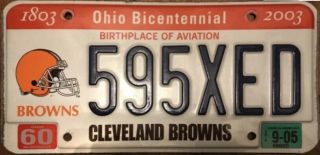 2005 Ohio Nfl Football Team Cleveland Browns License Plate