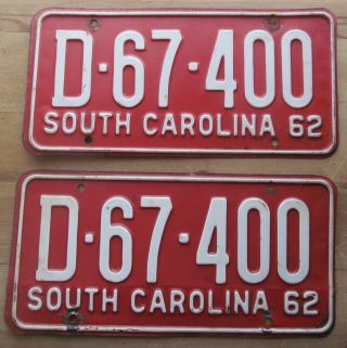South Carolina 1962 License Plate Pair - Quality D - 67 - 400
