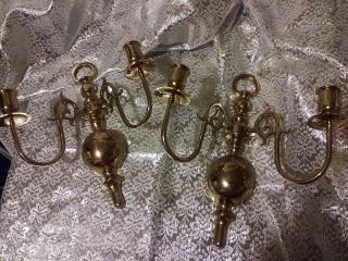 Pair Vintage Brass Wall Sconce Candle Holder Double Arm 12 " Estate Find