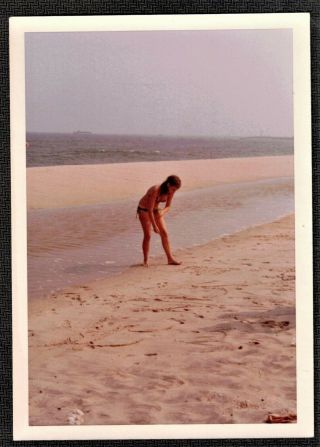 Vintage Photograph Sexy Young Woman In Bikini Bathing Suit On Beach