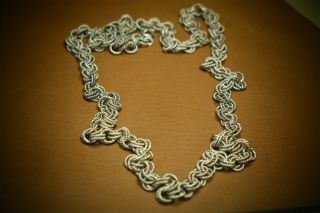 Vintage Solid Sterling Silver Textured Link Chain Necklace,  Heavy,  Long.
