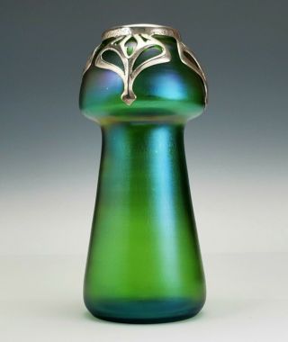 Antique Bohemian Art - Nouveau/secessionist Pewter Mounted Glass Vase Loetz Kralik
