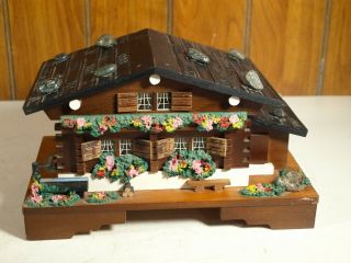 Vintage Wooden Music Jewelry Box Swiss Chalet With Turning Ballerina
