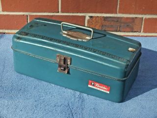 Vintage Western Auto Revelation Teal Green Metal Tackle Tool Box Usa W/decals