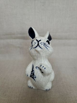Vintage The Potting Shed Dedham Pottery Bunny Rabbit Figurine Blue and White 2