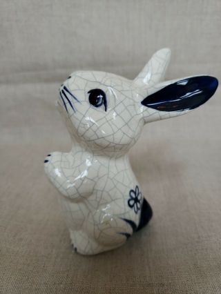 Vintage The Potting Shed Dedham Pottery Bunny Rabbit Figurine Blue and White 3