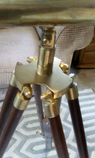 Vintage Brass Nautical Telescope On Wooden Tripod Stand
