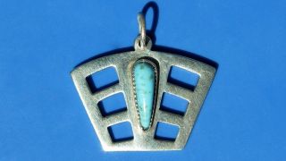 Stunning Antique Arts & Craft Silver Turquoise Pendant Maker J.  W.  B 