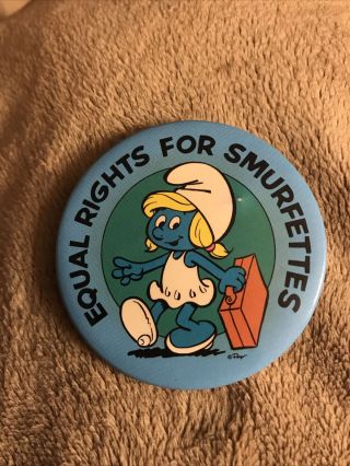 Vintage Smurf Smurfette Pin: Equal Rights For Smurfettes