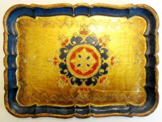 Vintage Gold - Leafed And Painted Wooden Tray From Italy - Renaissance Style