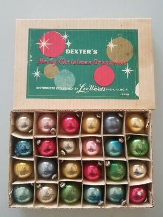 24 Vintage Mini Glass Christmas Tree Ornaments 1 " Feather Tree Ball Japan Box