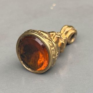 Antique Victorian Gold Fill Watch Fob Citrine Glass Charm Pendant
