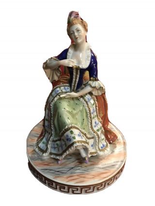 Antique Carl Thieme Potschappel Figurine Seated Lady W/ Fan