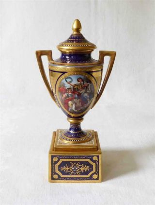 V Fine Antique 19th C Austrian Vienna Porcelain Urn On Porcelain Base