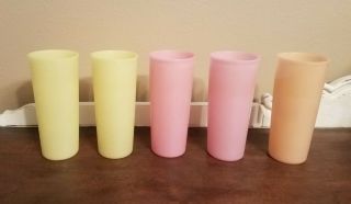 Vintage Set Of 5 - Tupperware 16oz Plastic 6.  5 " Tall Tumbler Cups Pastel Colors