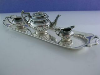English Sterling Miniature Tea Set W/ Tray A Marston & Co Birmingham