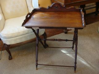 Antique Walnut Butlers Tray Table Or Drinks Table With Folding X Base