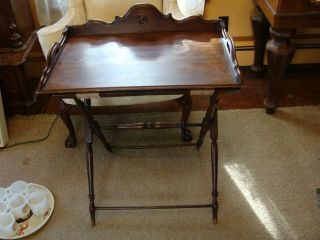 Antique Walnut Butlers Tray Table or Drinks Table with Folding X Base 2