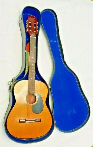Vintage 1960s Sears Acoustic 6 String Guitar With Case Steel Reinforced Neck