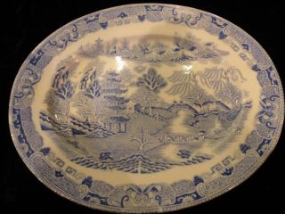 Vintage Light Blue Willow Crown Staffordshire Porcelain 11 1/4 " Serving Platter