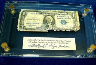 Presentation Of Us Dollar Note From Liner Ss Andrea Doria Shipwreck 1956