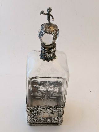 Storck & Sinsheimer 19th Century Hanau Silver Mounted Etched Glass Decanter