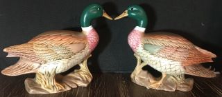 Vintage 1980s Ceramic Handpainted Mallard Duck Figurines 6 "