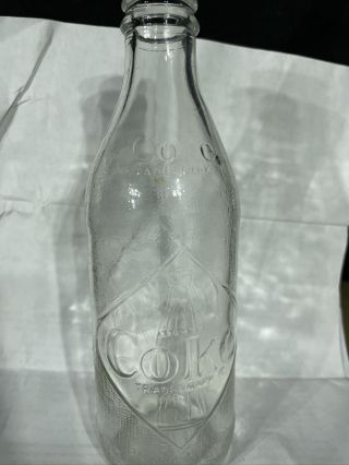 Vintage Coca Cola Coke 10 Oz.  Bottle Clear Short Neck Embossed Diamond Pattern