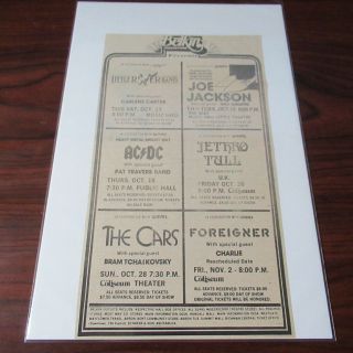 Vintage 70s Ac/dc The Cars Foreigner Jethro Tull Concert Newspaper Ad 1979 Ohio