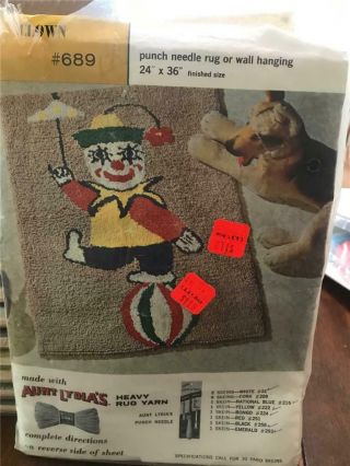 Aunt Lydia’s Vintage Punch Needle Rug Or Wall Hanging Clown Canvas Pattern