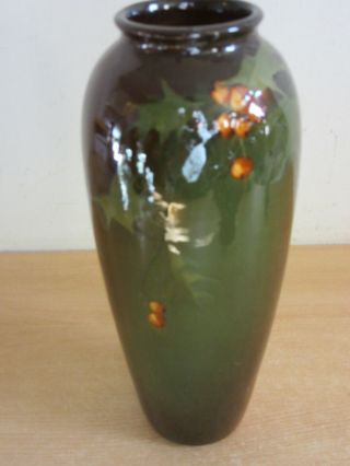 Antique Weller Louwelsa 12.  5 " Pottery Vase Holly Leaves & Berries