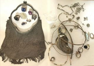 200,  Grams Of Sterling Silver Scrap/jewelry With Bonus Chain Mail Purse Ss - 328