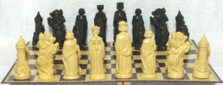 Vtg Anri E.  S.  Lowe Renaissance Wt.  Chess Set With Folded Board - Made In Italy