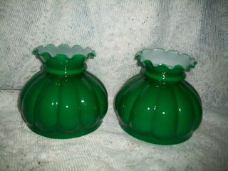 Vintage Pair Hurricane Green Glass Lamp Shades Gone With The Wind