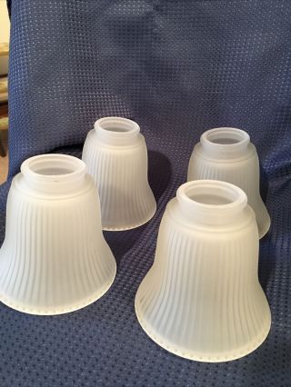 Vintage Frosted Glass Lamp Shades Fan Set Of 4 Ribbed