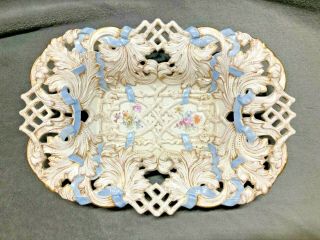 Stunning Antique Meissen Gold Gilded & Floral Large Reticulated Bowl