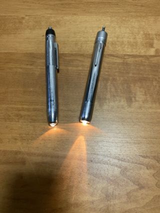 2 Vtg Ray - O - Vac & Eveready Pen Lights Flashlight Chrome Both,  Toggled